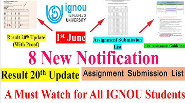 8 New Notification For IGNOU Students | Result 20th Update, Assignment Submission List, Online Class