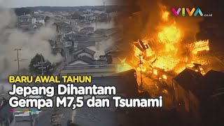 REKAMAN Tsunami Gulung Daratan Usai Gempa Jepang Bikin 100 Rumah Terbakar