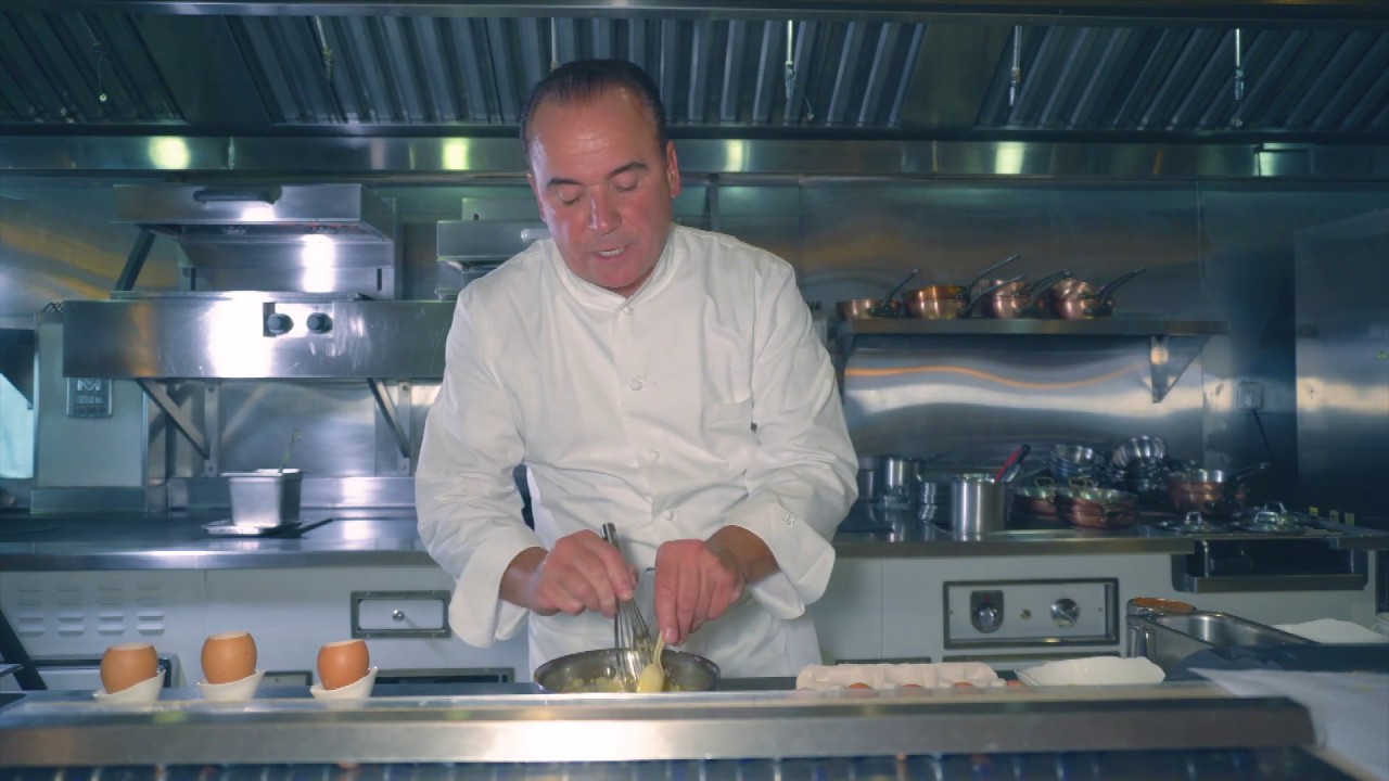 Jean Georges prepares his famous EGG CAVIAR by  at 1 Michelin star Jean Georges in Shanghai