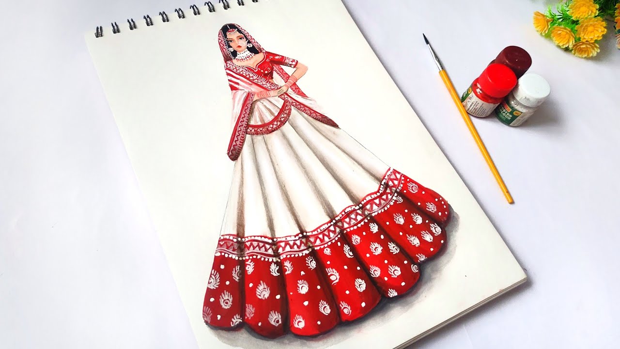 Bridal lehenga Illustration  Classic red heavy embroidery  Fashion  Illustration  Braided art  YouTube