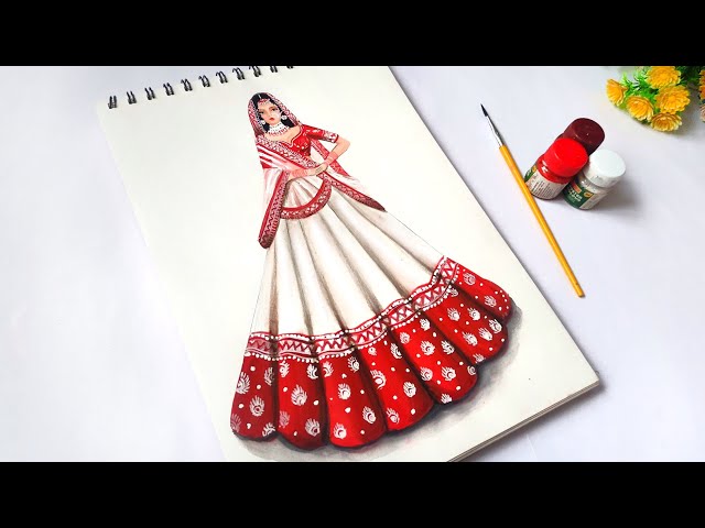 Traditional girl drawing/Bride drawing/Lehenga drawing/Girl drawing/Dress  drawing/Pencil Sketch - YouTube
