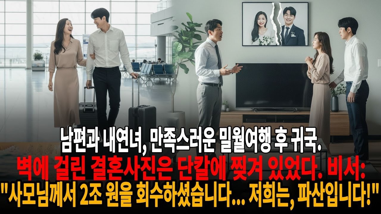 남편과 내연녀, 만족스러운 밀월여행 후 귀국  벽에 걸린 결혼사진은 단칼에 찢겨 있었다  비서   사모님께서 2조 원을 회수하셨습니다  저희는,파산입니다! ㅣ황혼연애ㅣ노