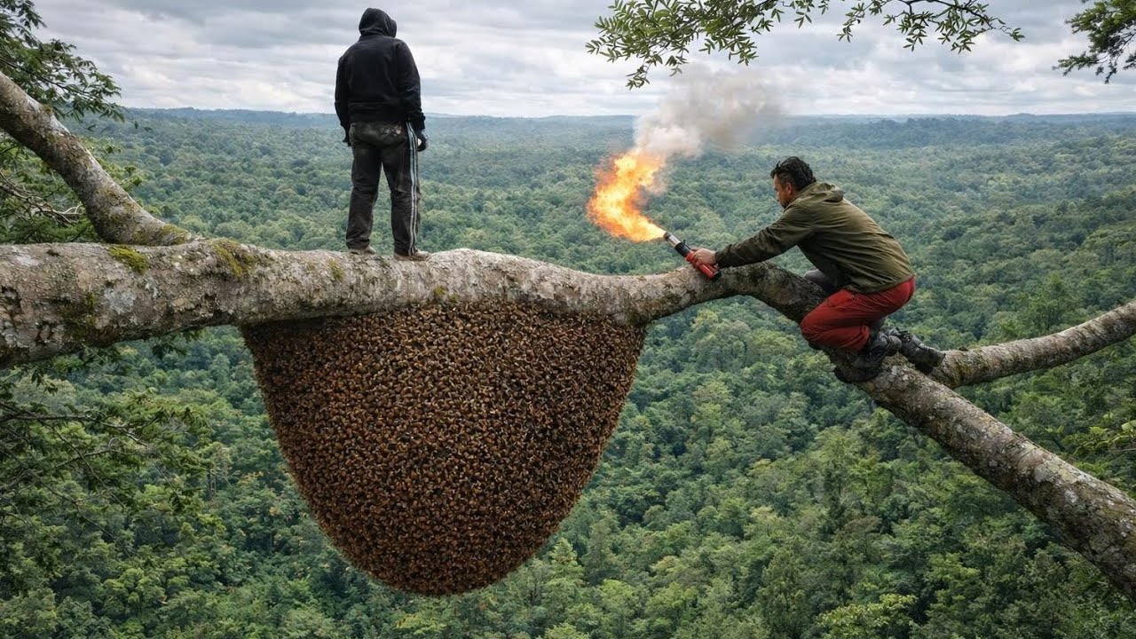 Welcome the new year with a giant beehive atop a tall tree.