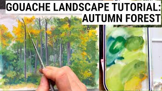 Autumn Forest Landscape in Gouache | Painting Tutorial