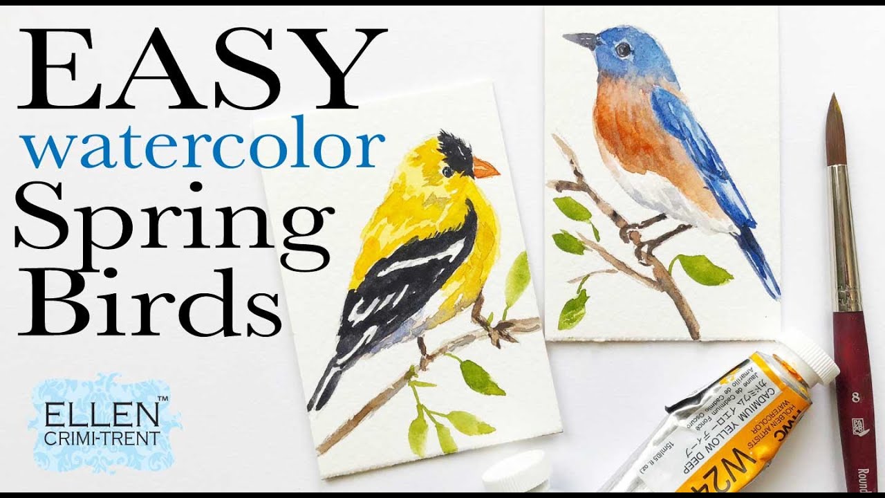EASY Watercolor Spring Birds Tutorial - YouTube
