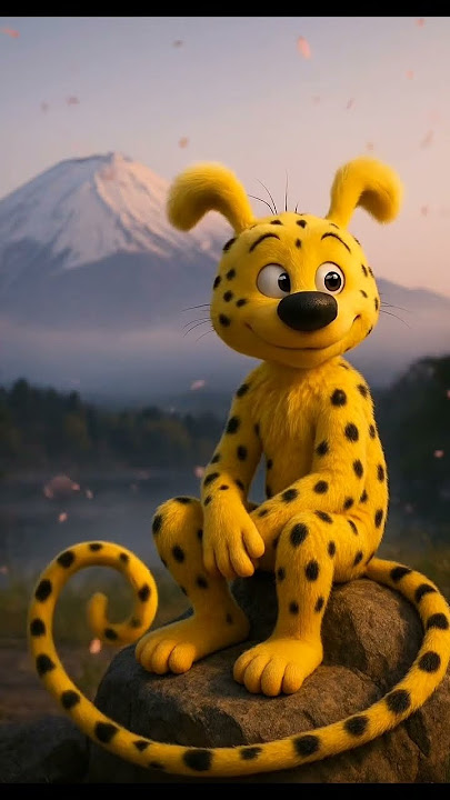 ✨ Marsupilami enjoying the sunset at Mount Fuji 🌸⛰️ #chillvibes #shorts #marsupilami #mountfuji