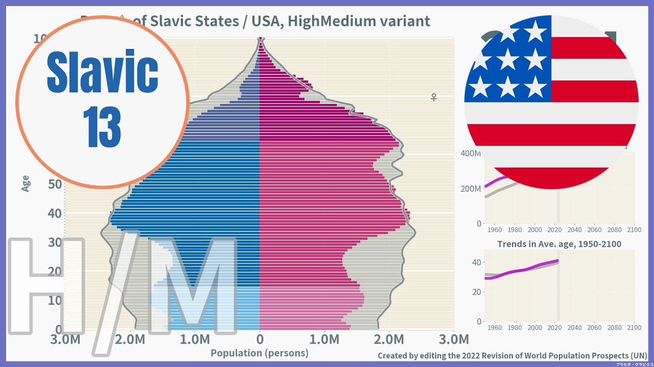 [⚪Slavic States vs 🇺🇸USA] Comparison of Population Pyramids (1950-2100 ...