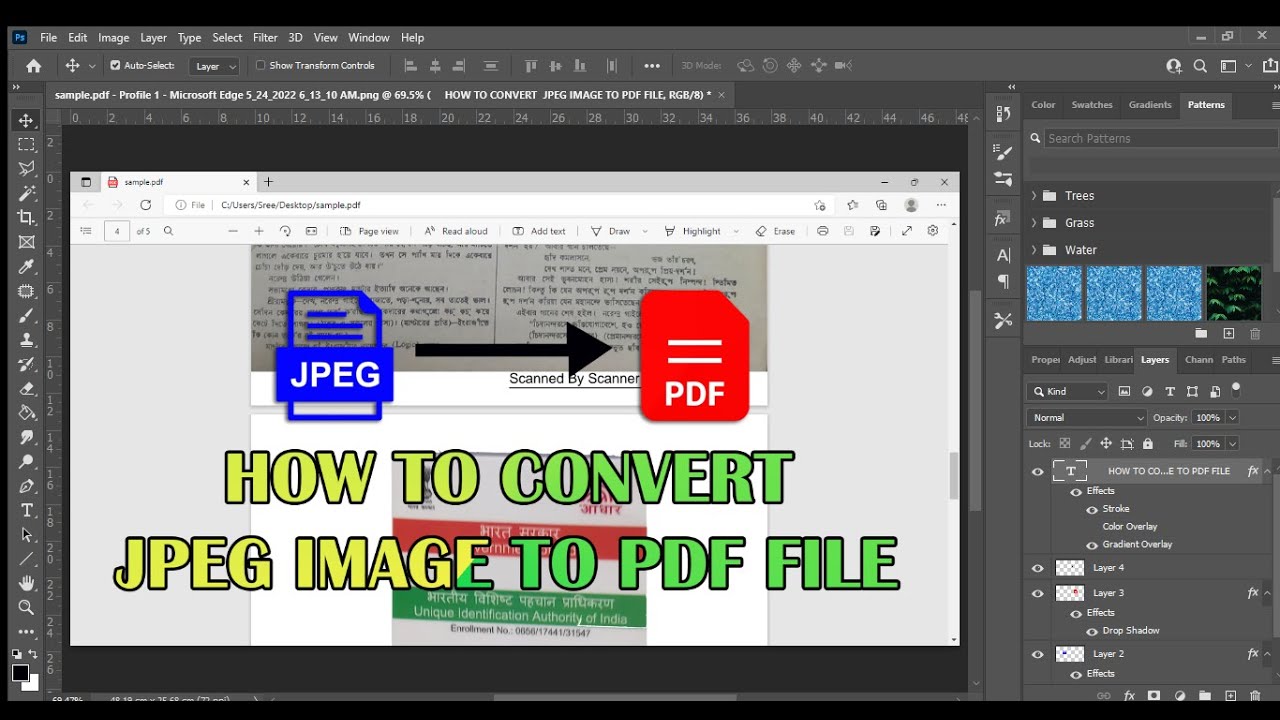 How to convert jpeg image to pdf file in photoshop tutorial full