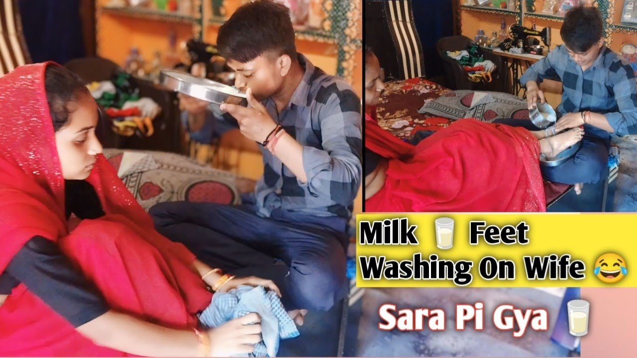 Milk 🥛 Feet Washing On Wife|| Pura Pi Gya Me To👍|| Sandeep Prank Wife 