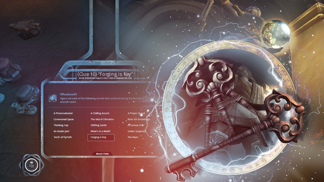 Secrets of Azeroth (Clue 10) "Forging is Key" + Tyr's Titan Key (Weapon Transmog)