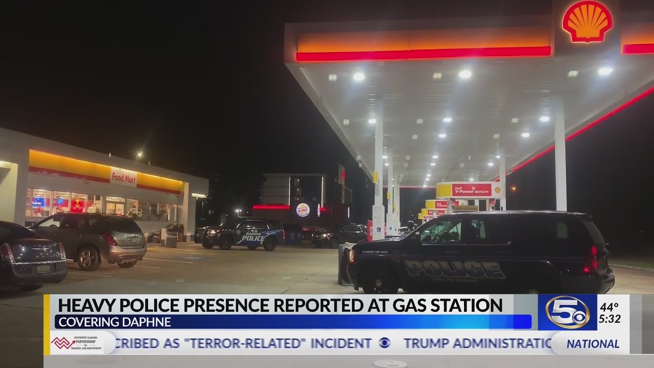 Heavy police presence at Daphne gas station YouTube