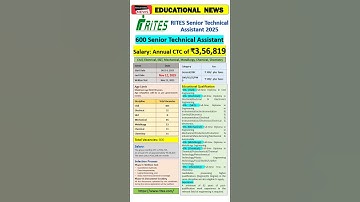 RITES Senior Technical Assistant Recruitment 2025 #RITES #STA #technical #SENIOR #job #jobalert