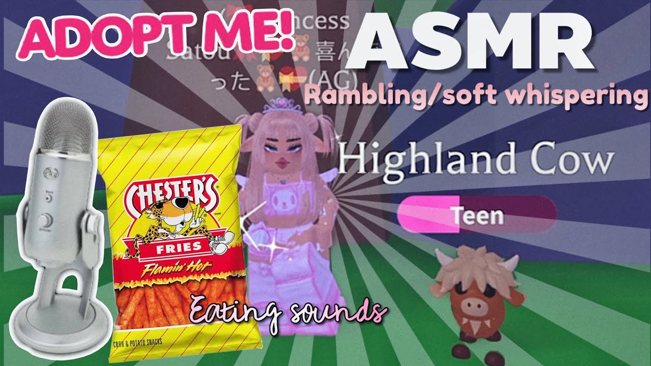 ASMR Adopt me growing my Highland Cow & OPENING RGB BOXES + eating sounds! *soft rambling, tingly*