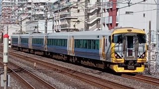 〈快速電車と特急列車のすれ違い!〉上りE217系快速大船行(614F)・下りE257系500番台特急新宿さざなみ1号館山行(9041M) 亀戸駅通過 2024,3/31