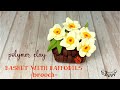 ~JustHandmade~ Polymer clay daffodils / narcissus in a woven basket - brooch - tutorial / DIY