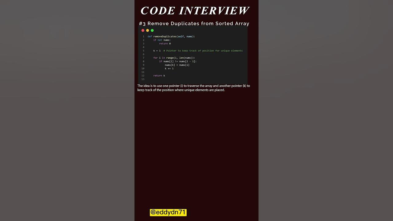 Code Interview #3 - Remove Duplicates from Sorted Array - YouTube