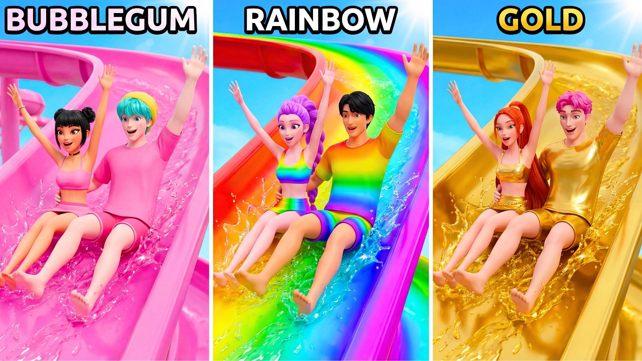 Water Park Problems. Bubblegum VS Rainbow VS Golden - KPOP Demon Hunters