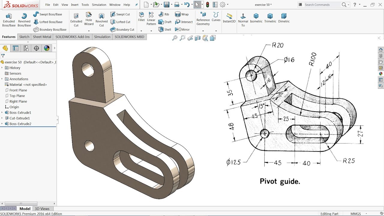 SolidWorks Tutorial for beginners Exercise 50 - YouTube