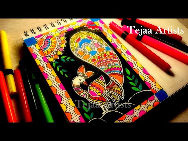 Buy Madhubani Peacock Painting Handmade Painting by POORVI ARORA.  Code:ART_7540_49015 - Paintings for Sale online in India.