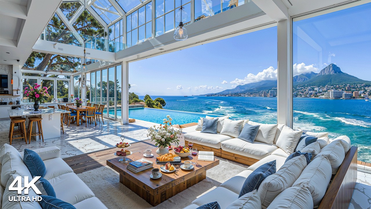 Luxury Seaside Apartment Ambience 🌊 Happy Morning Bossa Nova Jazz & Crashing Waves to Uplift, Unwind