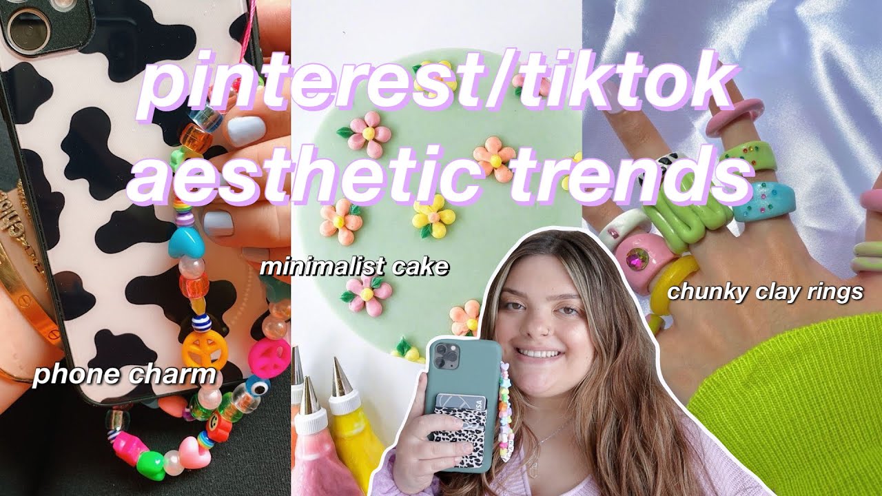 aesthetic pinterest/tiktok trends DIY (clay rings, minimalist cake, beaded phone charm) - YouTube