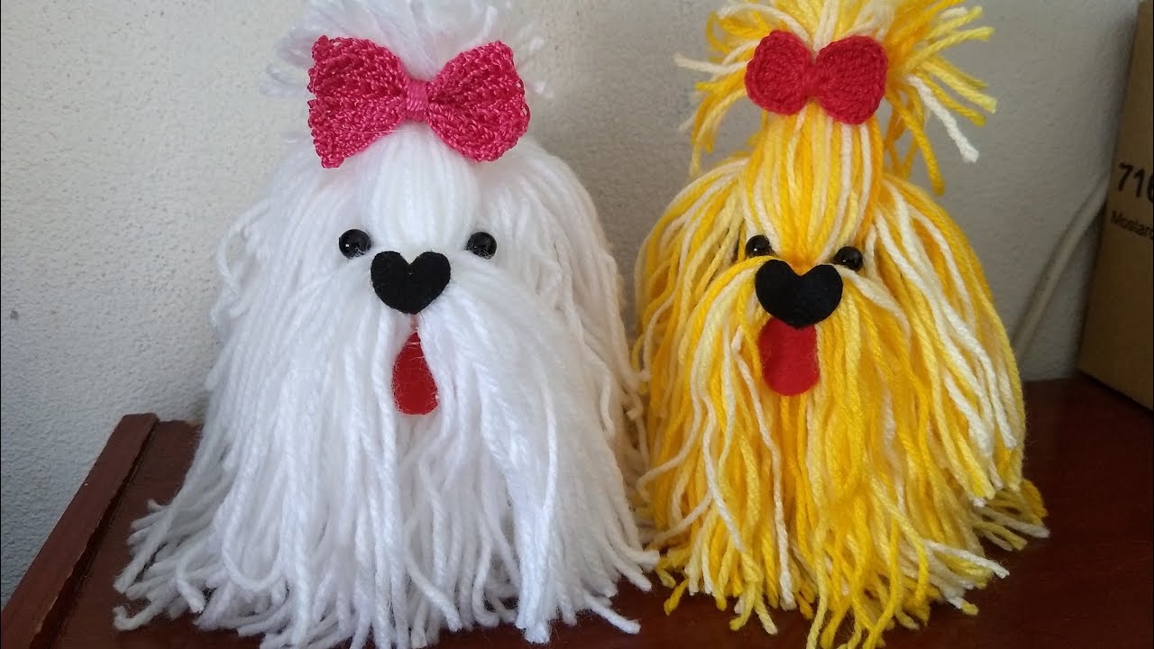 CACHORRO DE lã com pote de maionese