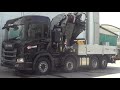 Scania 4 assi - Cassone fisso allungabile con gru Fassi F1650