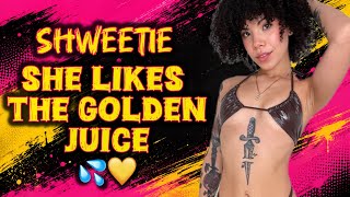 Shweetie enjoys the golden juice!!
