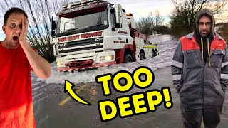 RECOVERING A STRANDED VEHICLE FROM DEEP FLOOD | #truckertim