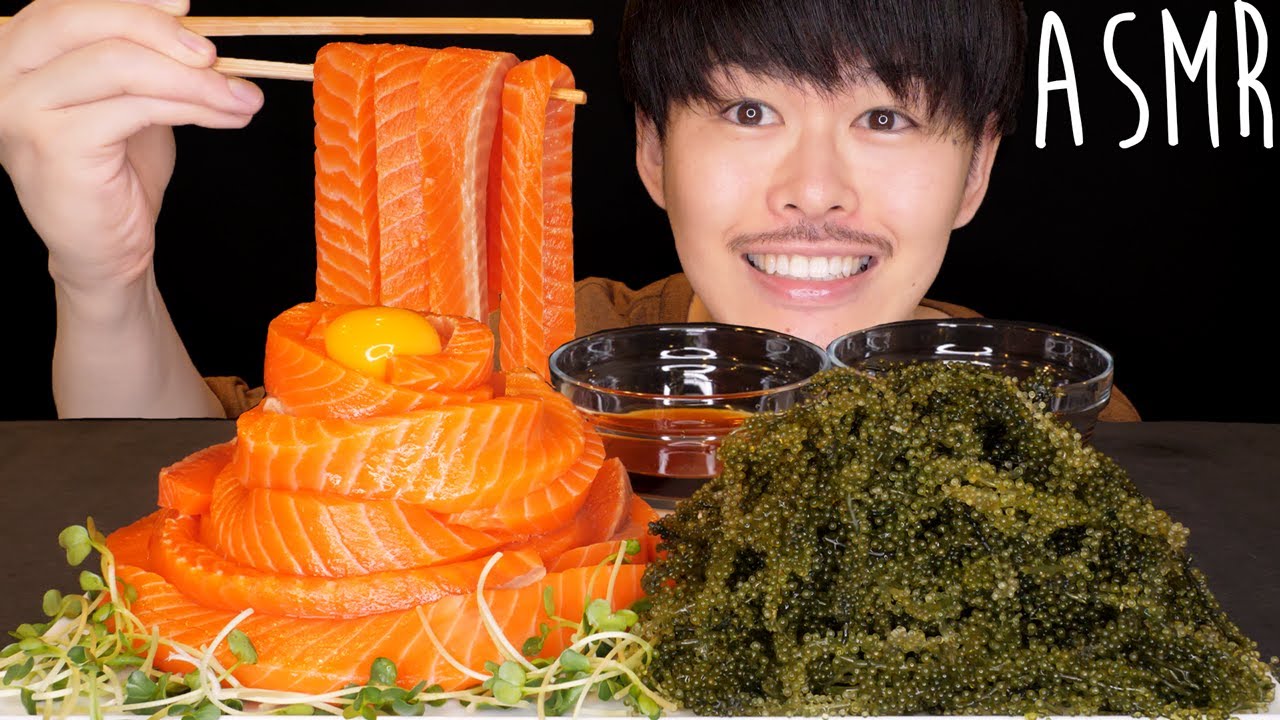 ASMR サーモン麺 海ぶどう SALMON NOODLES, SEA GRAPES | EATING SOUNDS | MUKBANG | 먹방 | 咀嚼音