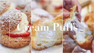 Cream Puffs w/ Pastry Cream | Strawberry Choux au Craquelin | Cheese Puffs Gougères | Pate a Choux