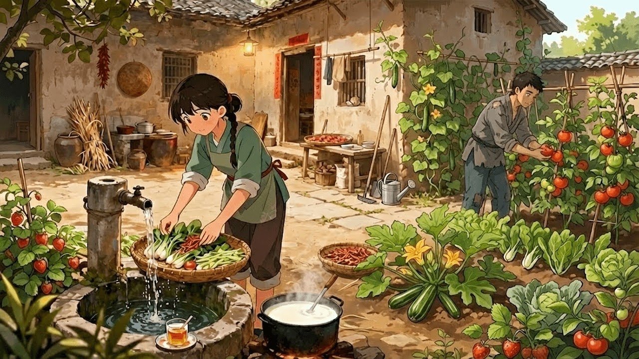 Cozy Country Life | Garden Harvest & Cooking a Fresh Homemade Meal | Ghibli Inspired Animation