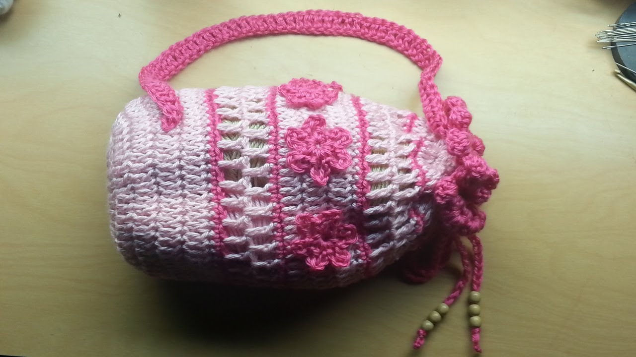 CROCHET How To Crochet handbag small pack drawstring purse TUTORIAL #57 - YouTube