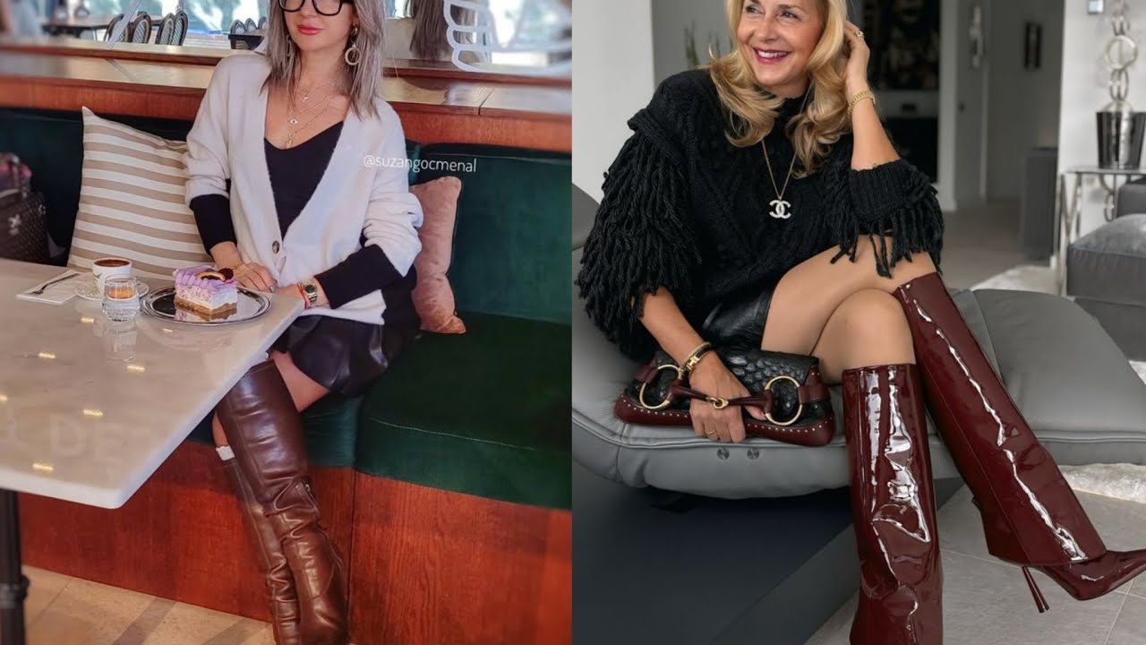 Экзотические высокие кожаные сапоги на каблуках // Стильные латексные сапоги и сапоги выше колена