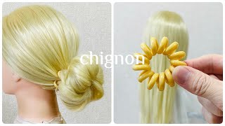 Chignon Hairstyle 1 week Idol Hair (Tuesday) シニヨン ヘアスタイル お団子スプリングゴム #ヘアアレンジ