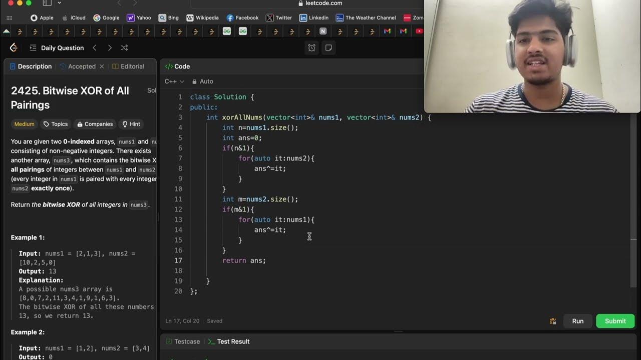 Bitwise XOR of All Pairings | Leetcode 2425|CPP|JAVA - YouTube