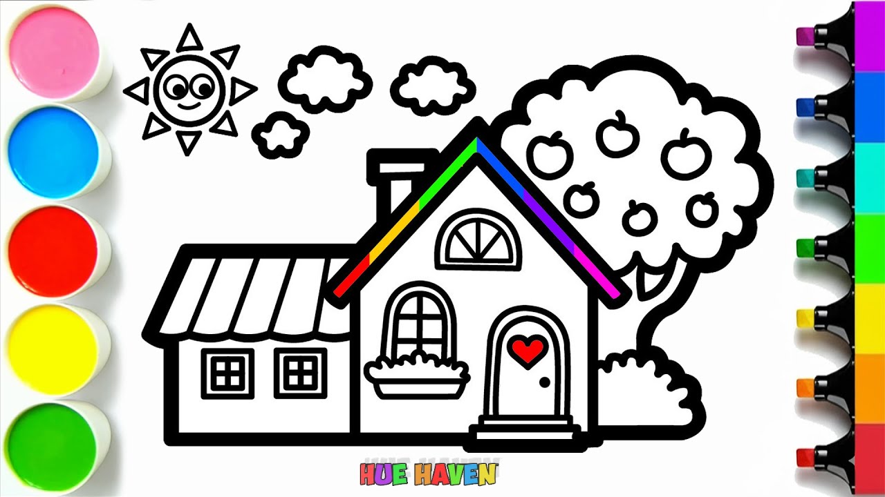 🏡🍎 Как нарисовать домик и яблоню | Пошаговый урок 