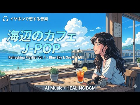 [🌊 青い空と海、電車の音が聞こえる 海辺のカフェで聴く爽やかなJ-POPプレイリスト (8K実写ヒーリングBGM)