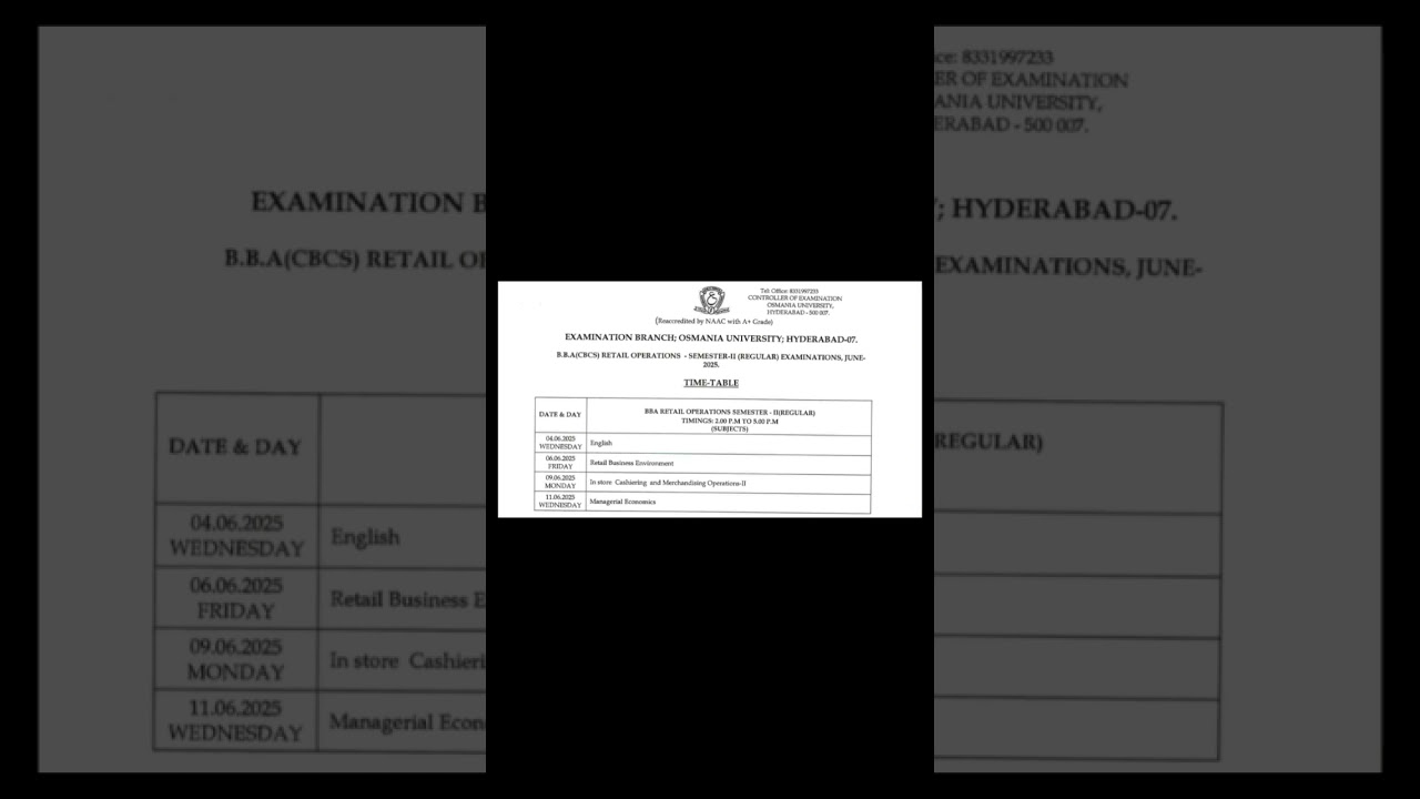 B.B.A RETAIL OPERATORS 2ND SEM TIME TABLE 2025 