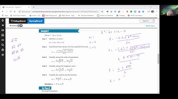 SpringBoard Algebra 1, Unit 5, Lesson 32-5, Complex Solutions