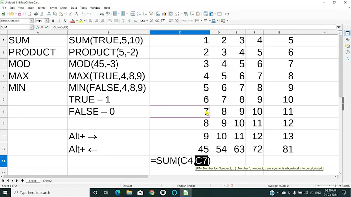LibreOffice Calc Sum, Product, Mod, Max, Min Formula