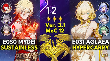 E0 Mydei Sustainless & E0S1 Aglaea Hyper | Memory of Chaos Floor 12 3 Stars | Honkai: Star Rail 3.1
