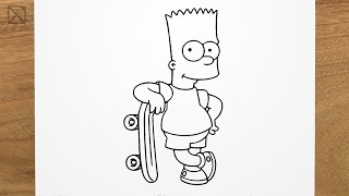 How to draw BART SIMPSON with Skateboard step by step, EASY