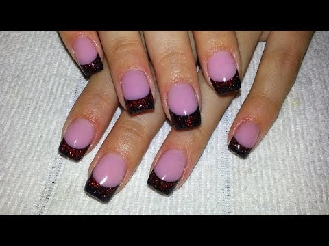 Dark French Nails - Black Shimmery Acrylic With Red Glitter - Youtube