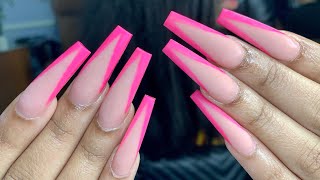 Acrylic Full Set V Line Pink Nails Tutorial Youtube
