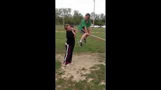 Kid jumps off seesaw