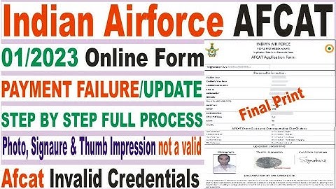 Indian Airforce afcat 2022 batch 01/2023 online form kaise bharen photo signature payment problems