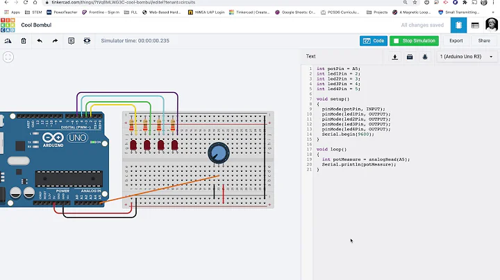 Arduino - control 4 LEDs with a potentiometer.