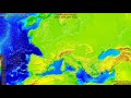 Continental Europe, fictional sea level change -1500 - 500 m