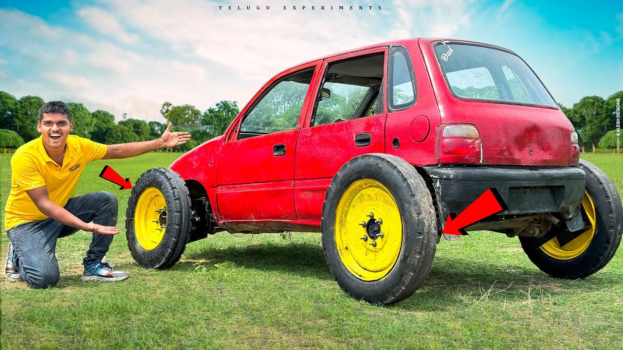 Giant Tractor Wheels in Car Gone Wrong 🔥🔥 ఈ కారు ని చూస్తే మైండ్ పోతుంది…😱😱 Telugu Experiments